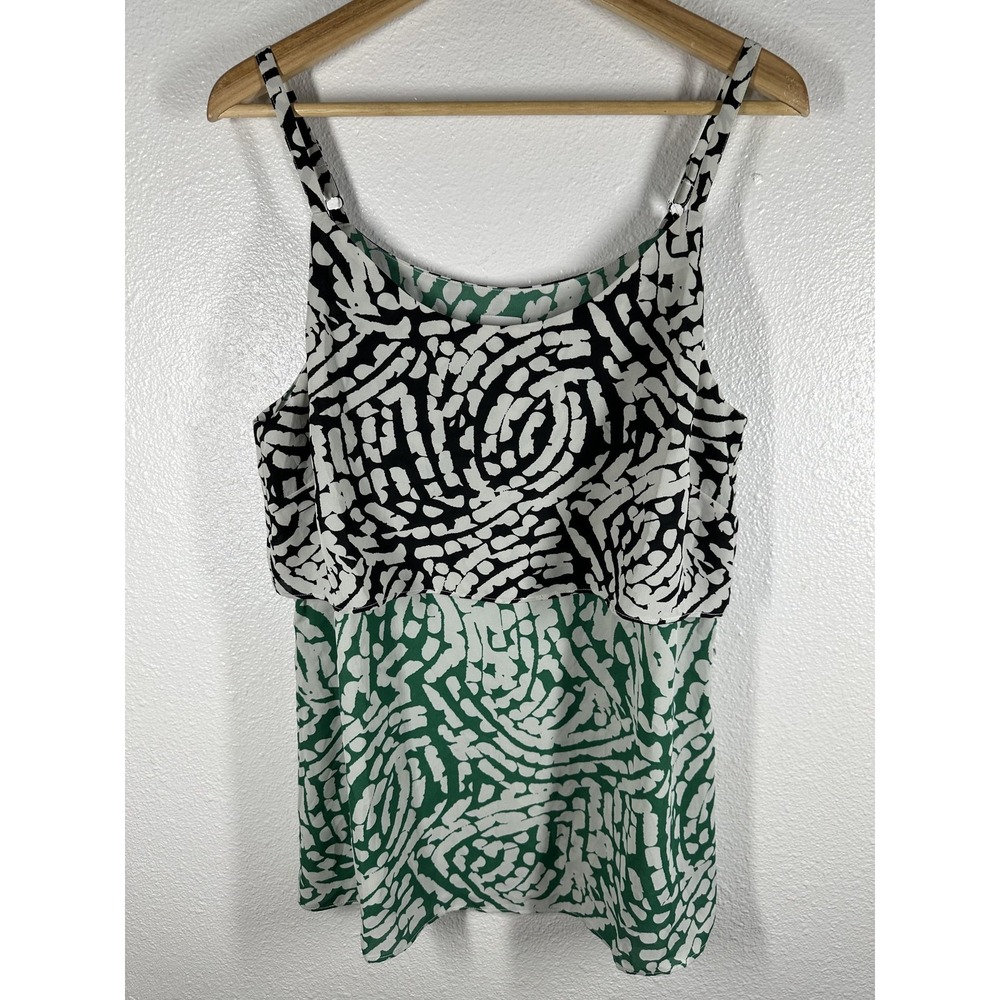 Cabi Hobnob Cami Top Womens Medium Green‎ Black Mint Print Sleeveless Blouse